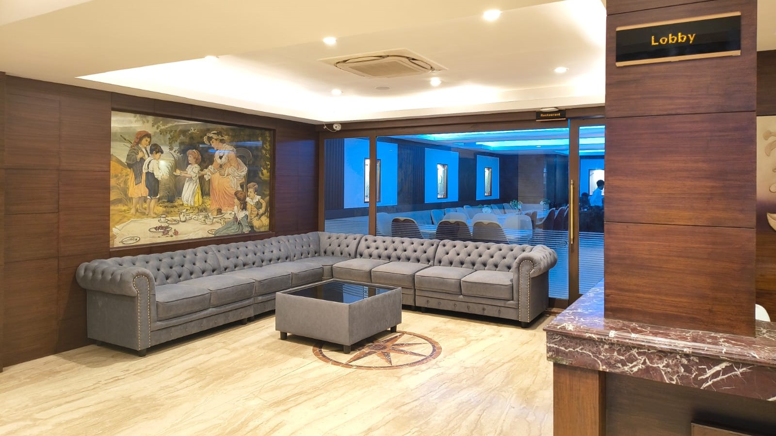 Luxury hotel room with natural light and modern furnishings